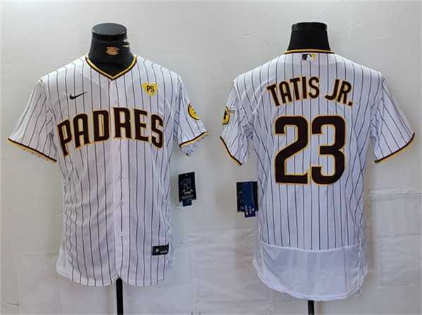 Men%27s San Diego Padres #23 Fernando Tatis Jr. White With PS Patch Flex Base Stitched Baseball Jersey